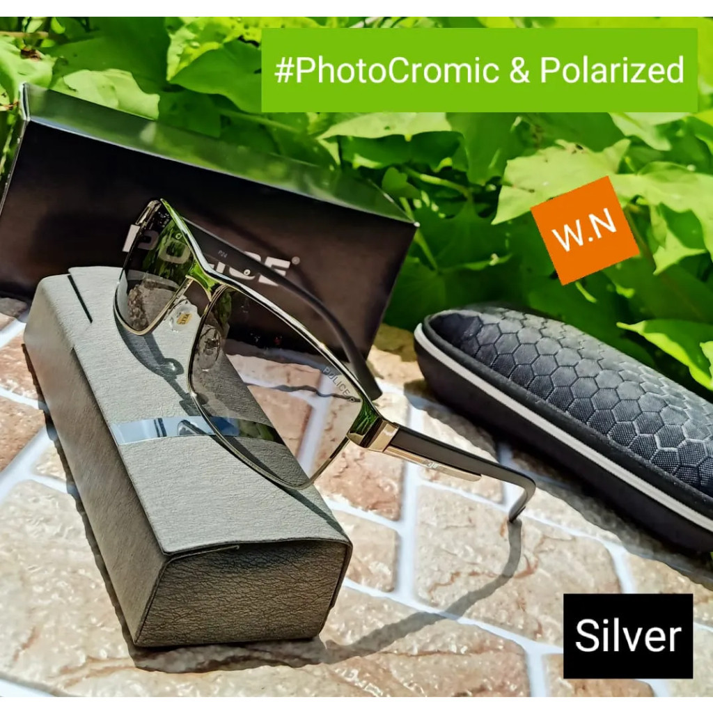 BISA COD  kacamata Police fashion pria 24 sunglass polarized+photochromic free lap dan cairan pember