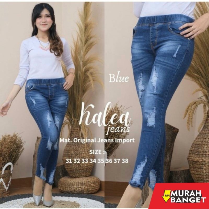 Celana Denim Wanita Terbaru- Celana jumbo jeans sobek wanita jegging jeans jumbo pinggang kolor rip