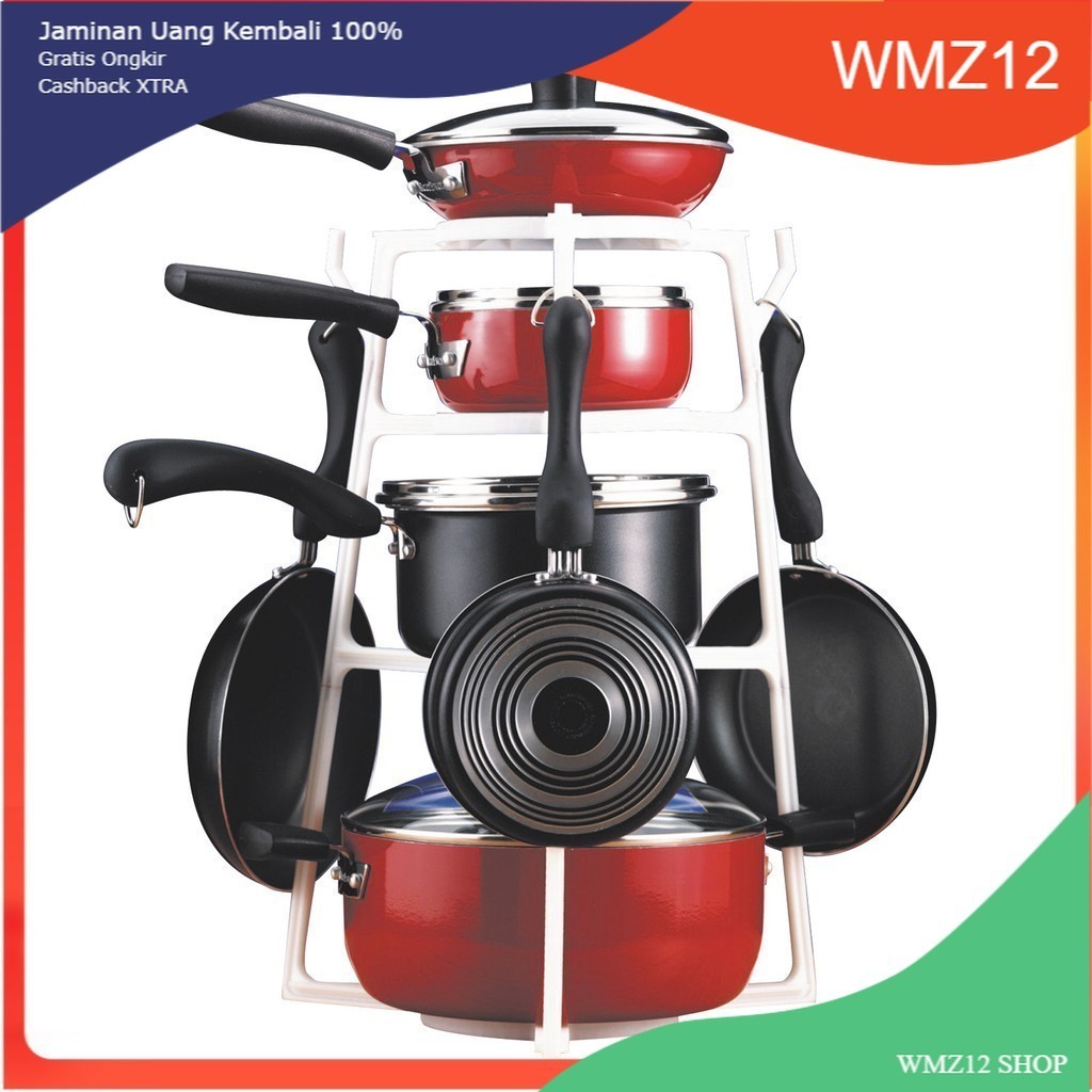 Rak panci holder organizer cookware teflon wajan 4 susun dapur Tempat gantungan panci wajan dan alat