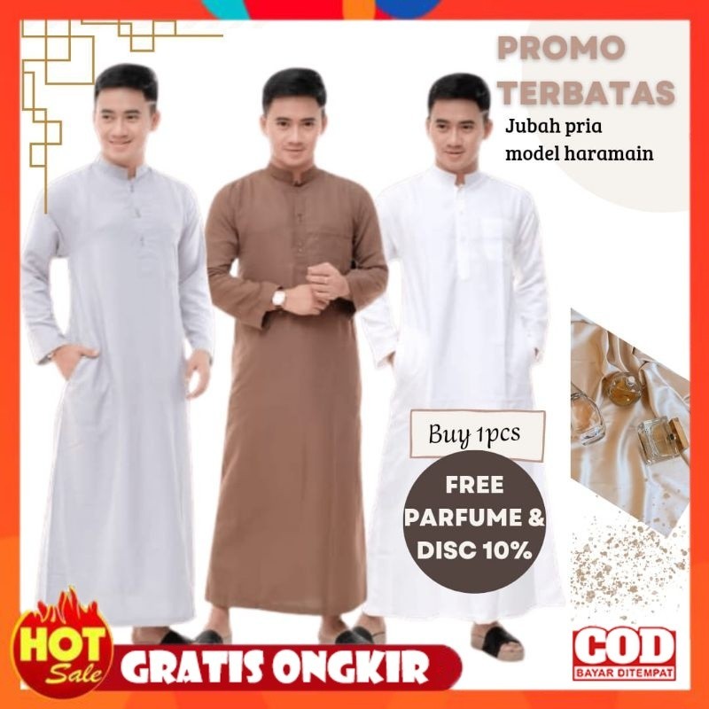 KAIN ADEM HALUS TEBAL / JUBAH PRIA GAMIS PRIA JUBAH PRIA DEWASA HITAM POLOS MODEL AL HARAMAIN