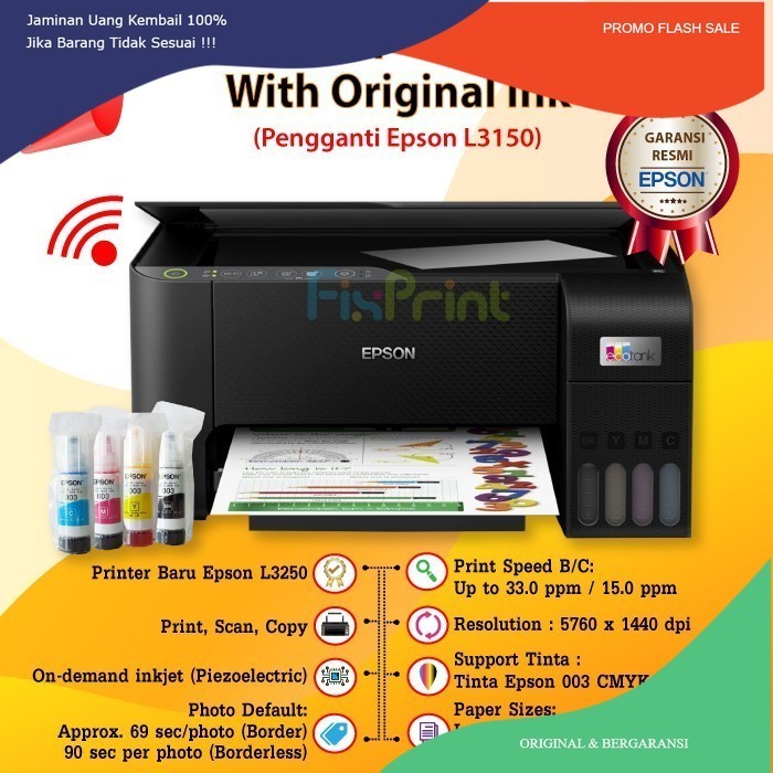 PROMO FLASH SALE Epson EcoTank L3250 Printer All In One WiFi Wireless Tinta 003 GARANSI - TANPA TINT