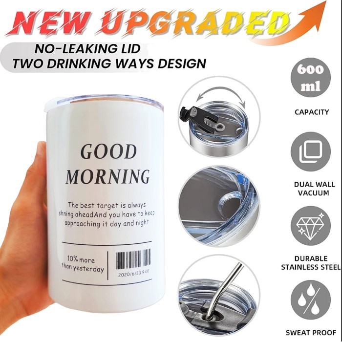 Tumbler Stainless Aesthetic Gelas Kopi Coffee Americano Good Morning