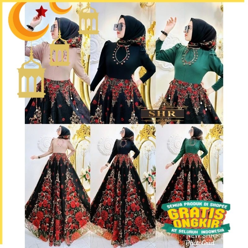 COD  NEW SHR 100% DRESS MAXI jamet manten brukat brokat mix kaos rajut PREMIUM SYAHIRA/nude yellow k