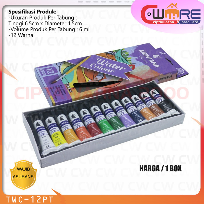 

M0ntan4 Cat Air Melukis Lukis Kanvas WaterColor Tube 12 Warna TWC-12PT
