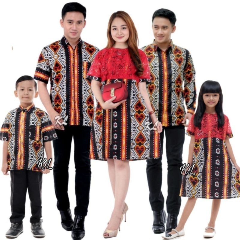 PROMO Baju Batik Couple COUPLE DRESS BROKAT Kemeja Sarimbit Pasangan Kapelan Keluarga Motif Love Merah