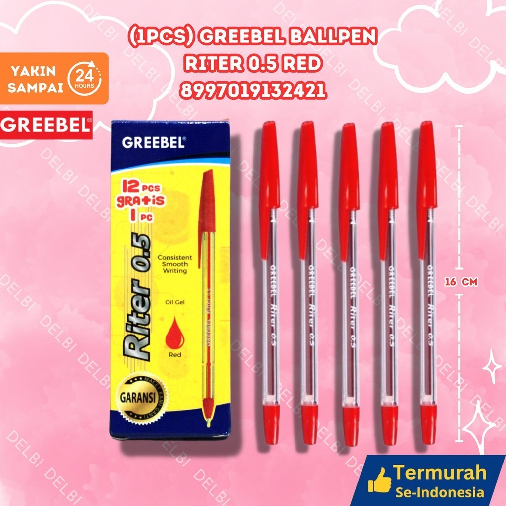

GREEBEL PULPEN RITER 0.5 RED (12+1)//Pen/Pulpen/Bolpoint utk atk kantor kerja kuliah anak (1PCS) GREEBEL BALLPEN RITER 0.5 RED