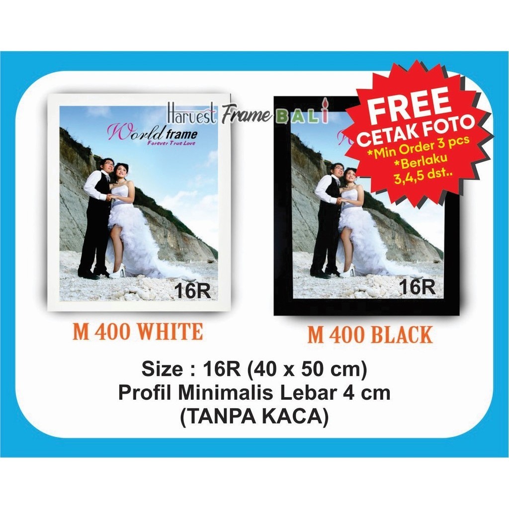 (FREE CETAK) 16R Frame Foto - Pigura Photo - Bingkai Minimalis M400 40x50 Tanpa Kaca