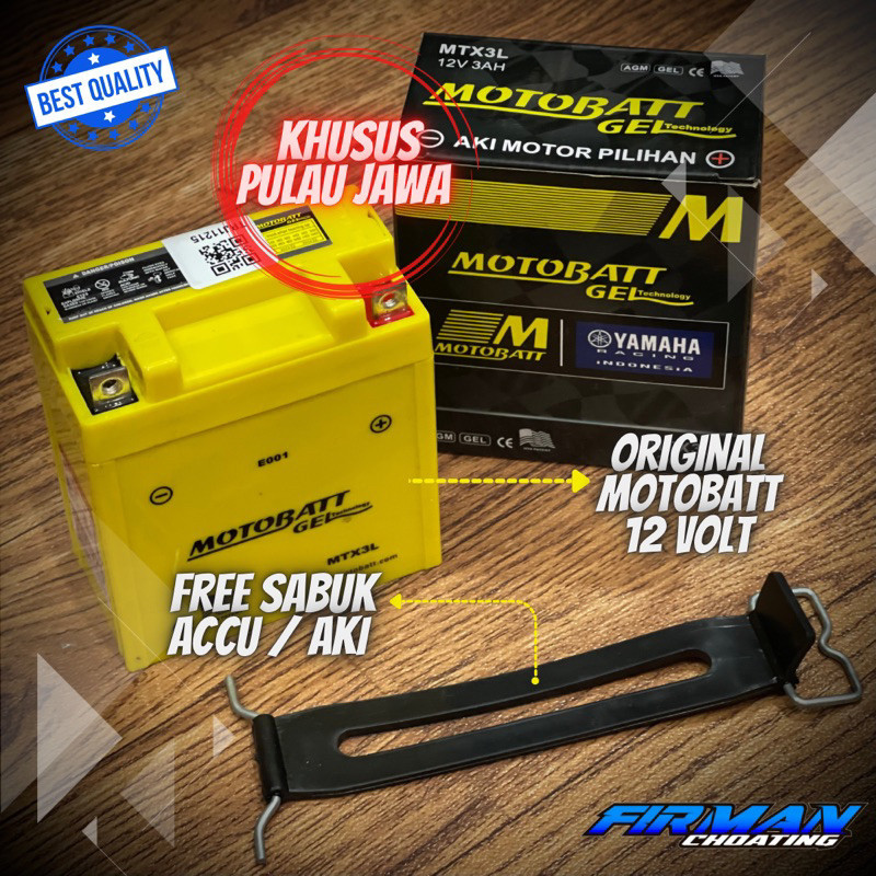 (KHUSUS PULAU JAWA)ACCU AKI MOTOBATT 12 VOLT ( FREE SABUK AKI) RX KING NINJA R DLL