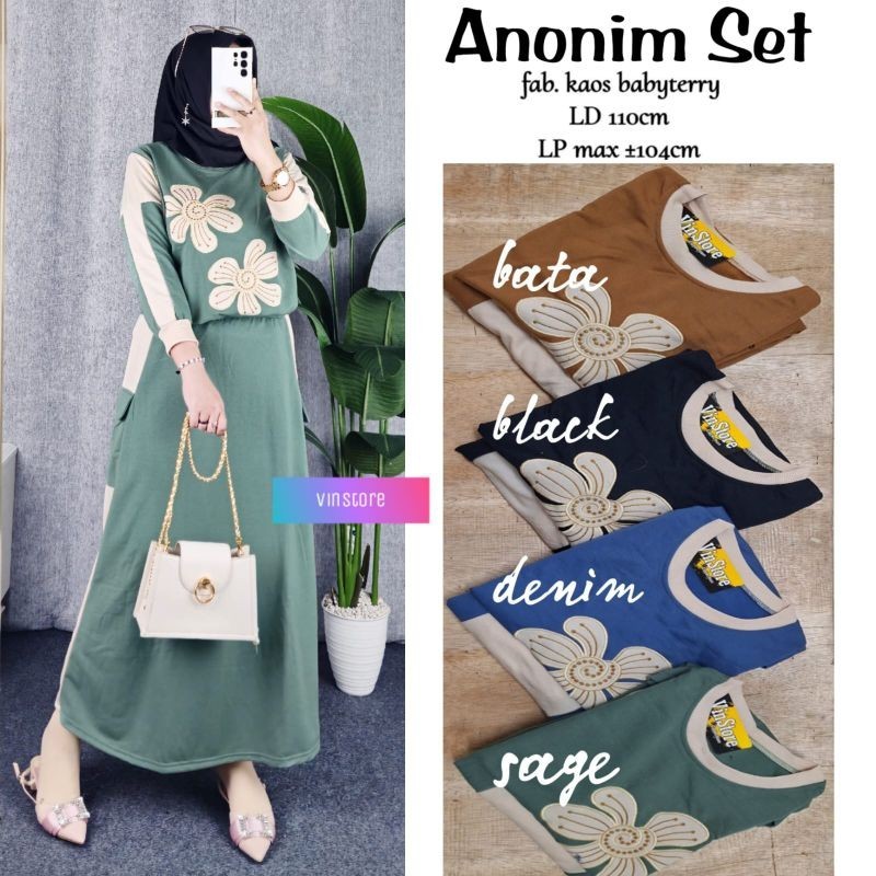 Setelan wanita baju dan rok Anonim set bahan kaos babyterry Ld110cm rok pinggang karet