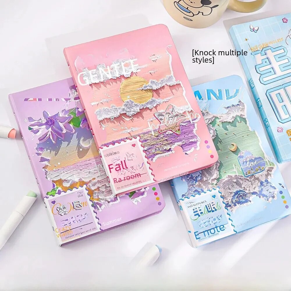 

Cute Textbook Cartoon Creative Notebook Girl Heart Student Diary Book Hardcover Handheld Diary Korean Style Sunset Skyline