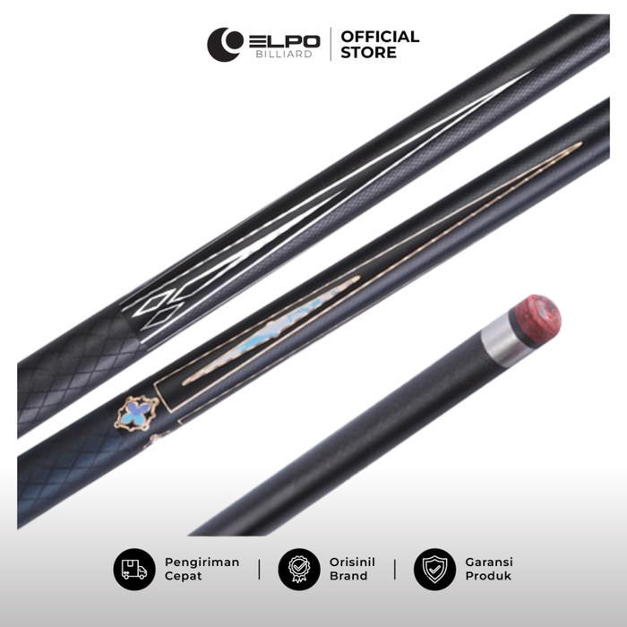 Stik Billiard Carbon Elpo Black Cue Stick Billiard Play 10 mm
