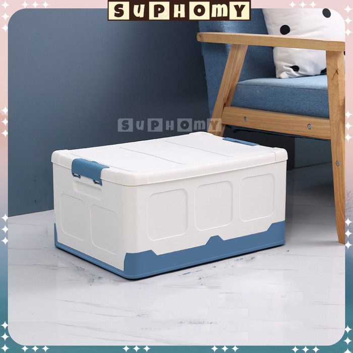 Container Box Besar Foldable Storage Box Kotak Lipat Kontainer Plastik - Putih dan biru, XL