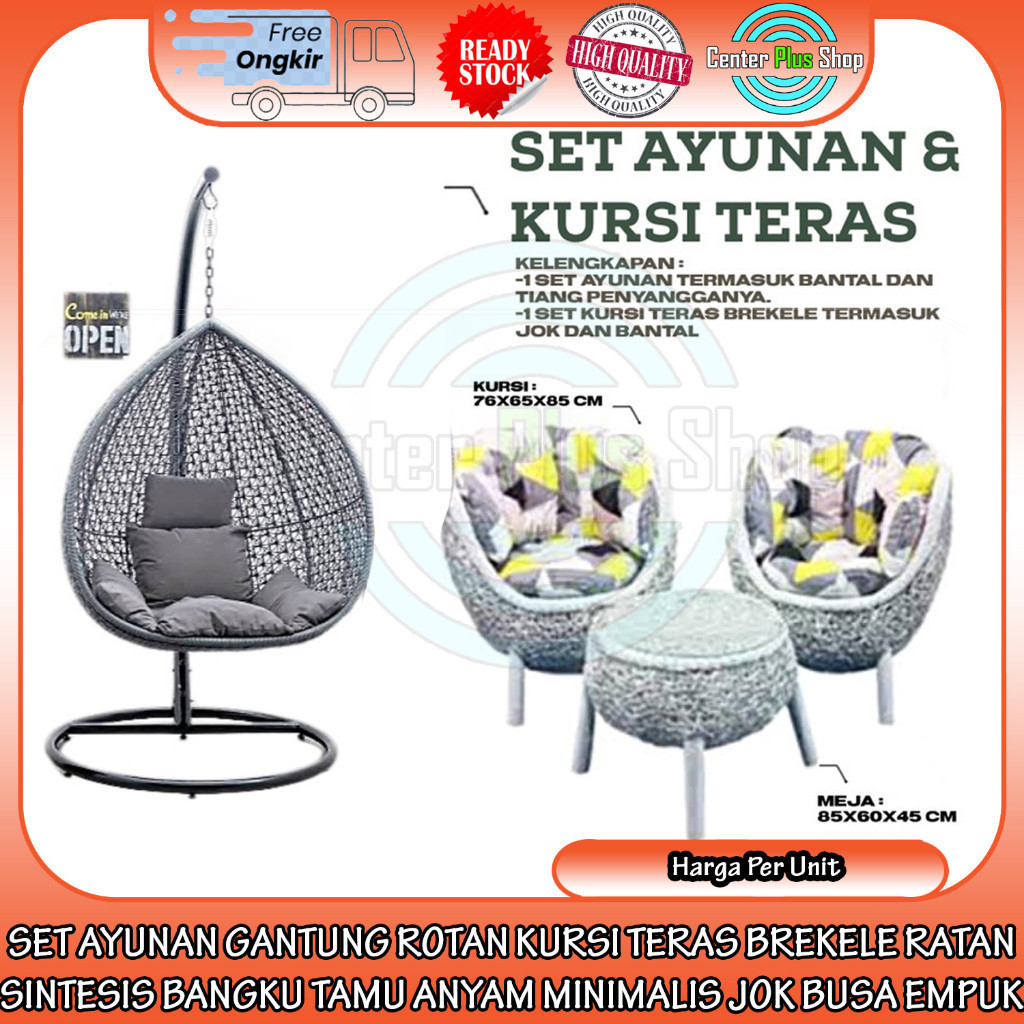 [Kargo] SET AYUNAN GANTUNG ROTAN KURSI TERAS BREKELE RATAN SINTESIS BANGKU TAMU ANYAM MODERN MINIMAL
