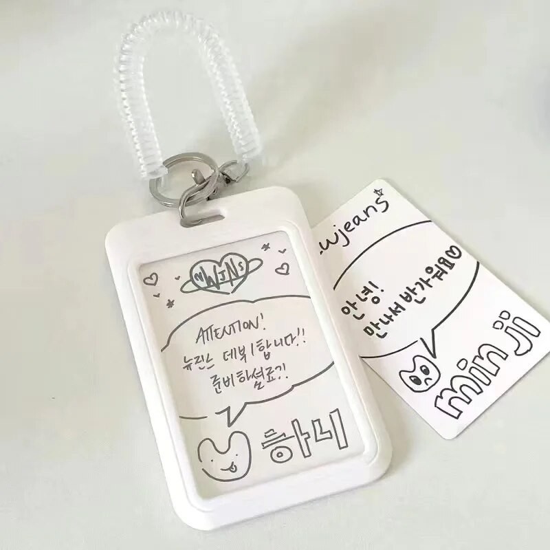 

ABS Slide Kpop Photo Card Holder Anti-lost Keychain 3 Inch INS White Idol Protective Case Bag Bus Cards Sleeves Supplies