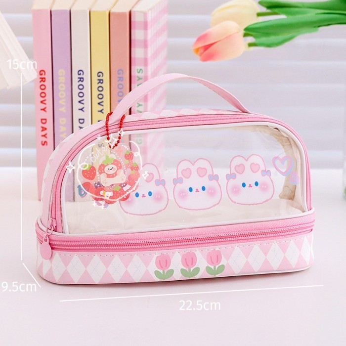 

[New Arrival] Kotak pena lucu tempat pensil kawaii dual slot wadah pensil lucu kawai - Pink