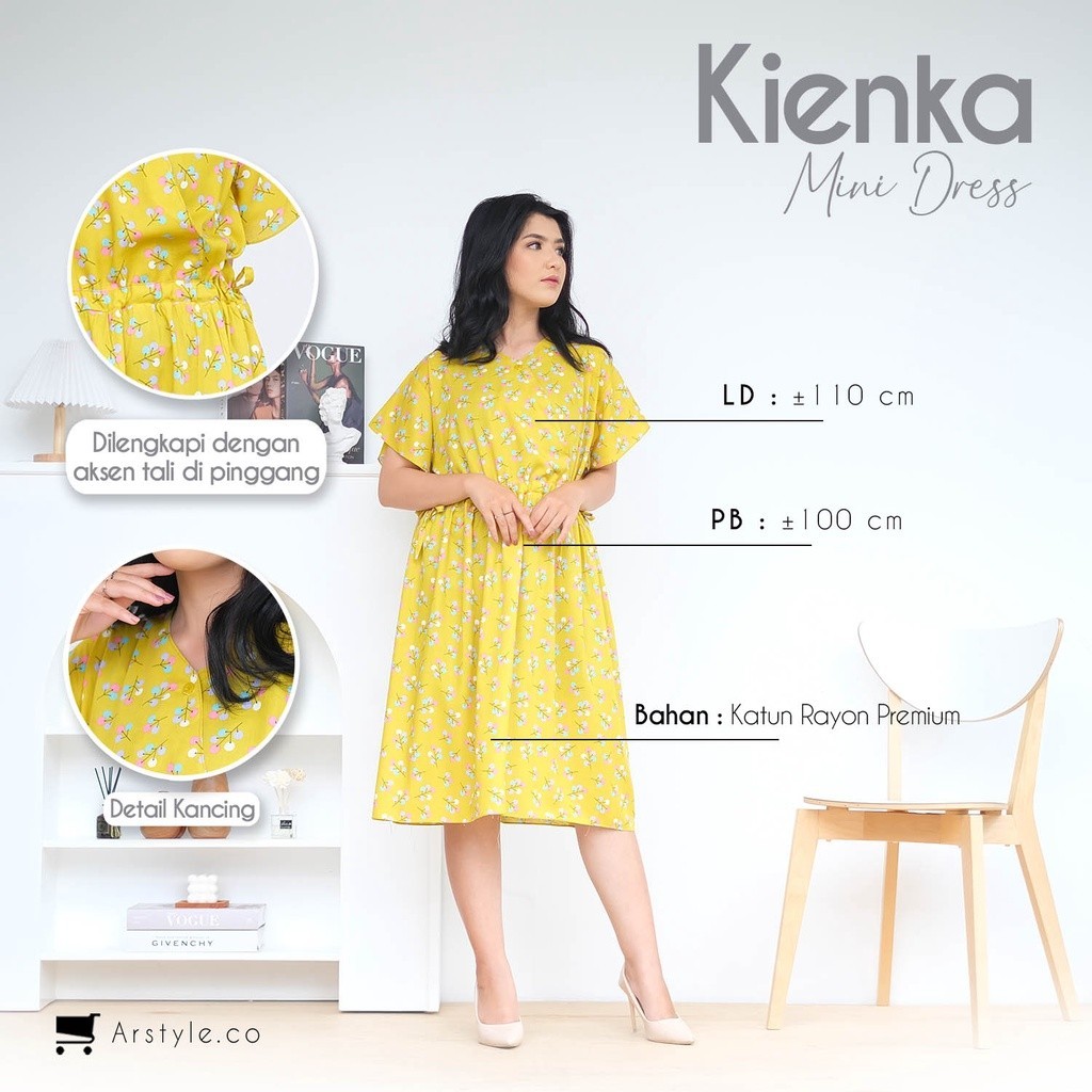 Kienka Mini Dress / Mini Dress Wanita /Baju Busui kancing / Non Label