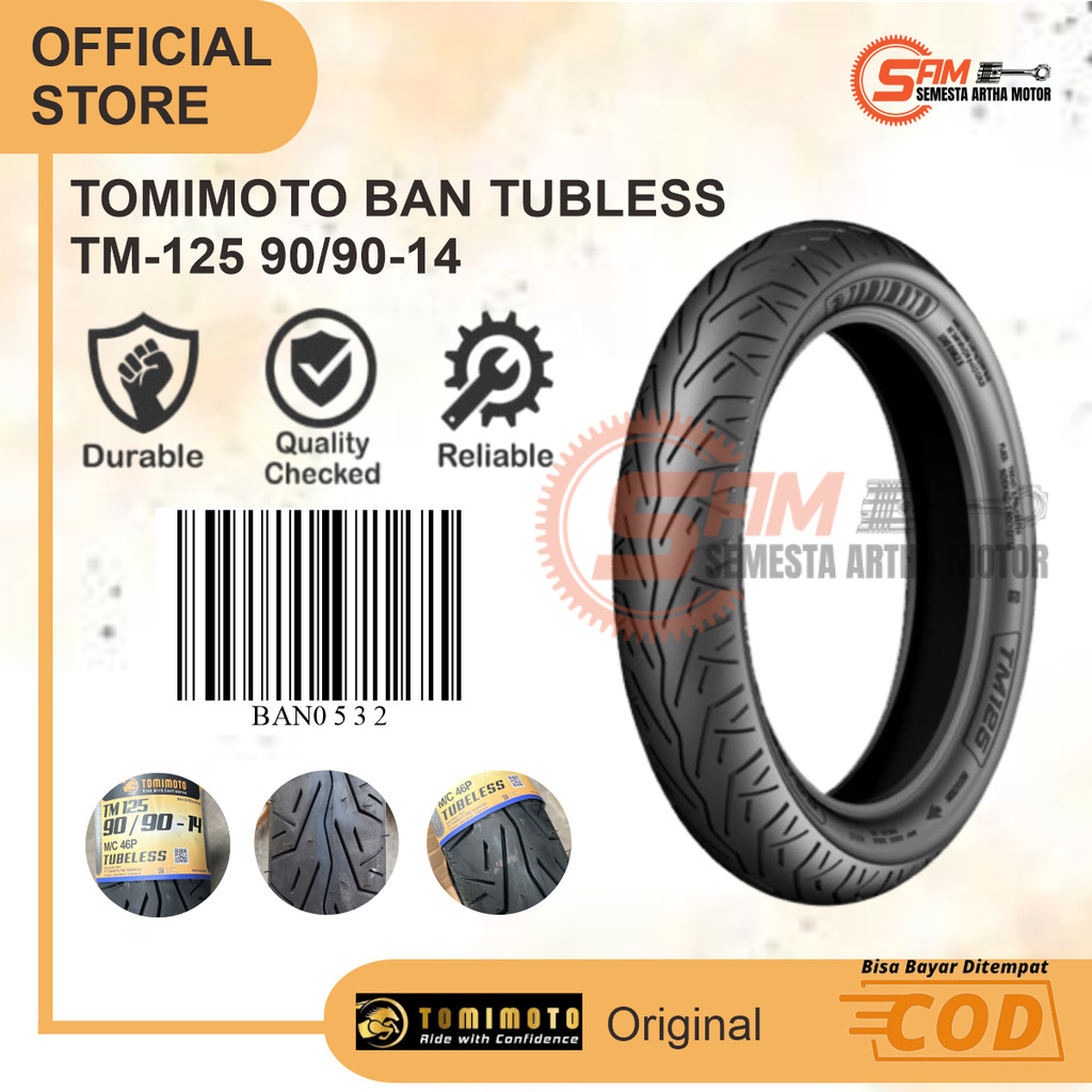 Tomimoto Ban Luar TM125 90/90 Ring 14 Tubeless  Motor Matic Beat Vario Mio