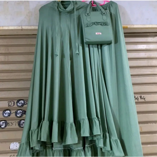 Mukena Dewasa Jersey Premium Rempel Mewah Syar'i Malaysia Menutup Dagu Super Jumbo