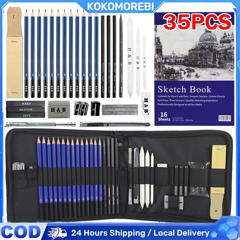 

33/35PCS/Set Sketch Pencil Pisau Penghapus dan Pensil Gambar untuk Keperluan Sekolah Pencil Drawing Set Set Alat Lukis Profesional