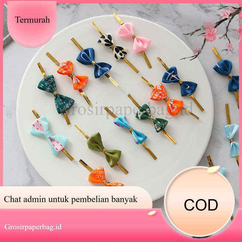 

50Pcs Set Kawat Twist Tie Pita Polkadot Untuk Pengikat Hampers dan Packaging, Kawat Pengikat Hampers, Pita Kawat, Pengait Plastik