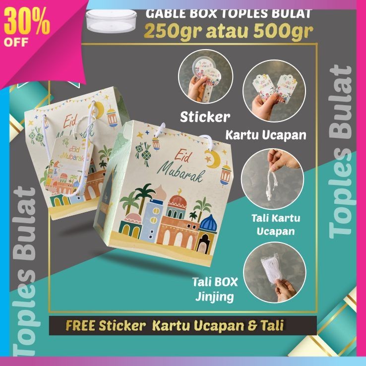 

Hadiah Anniversary Valentine Lebaran Idul Fitri Kekinian / 50pcs Gable Box Lebaran Tali jinjing/ Box Hampers Kue Kering Idul Fitri Toples Bulat / WHITE PINK (Paket 50pcs)