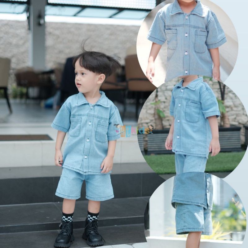 DG67YJ Setelan Anak Laki-Laki Model Set Kemeja Jeans J53 1 - 5 Tahun