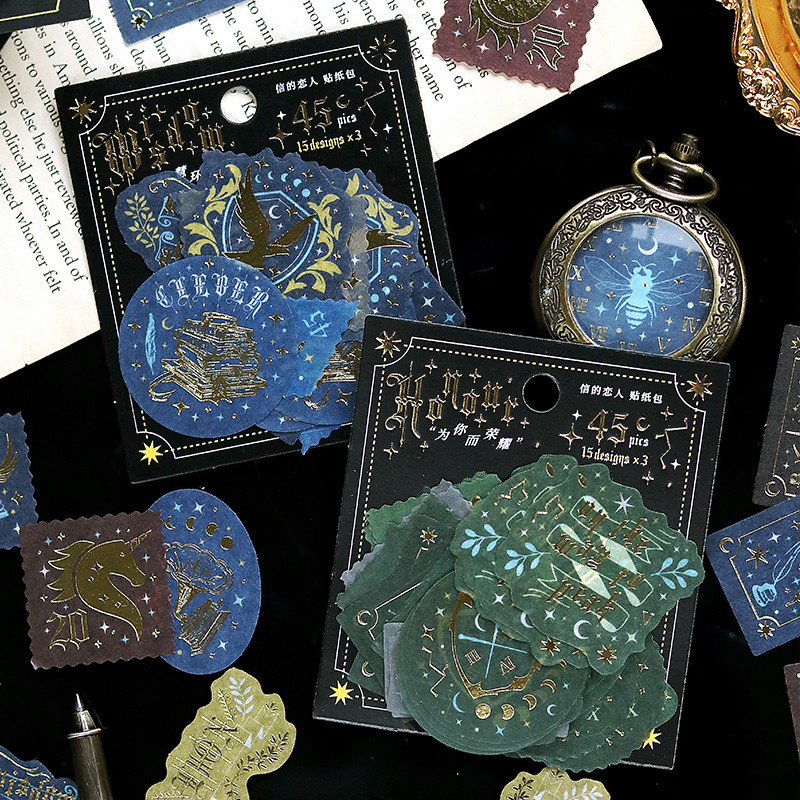 

School Of Magic Theme Gold Stamping Stickers Aesthetic Scrapbooking Diary Accessories Decor Laptop Phone For School Supplies