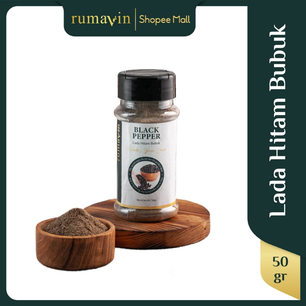 

Rumavin - Premium Rempah Black Pepper Powder / Lada Hitam Bubuk Botol 50gr
