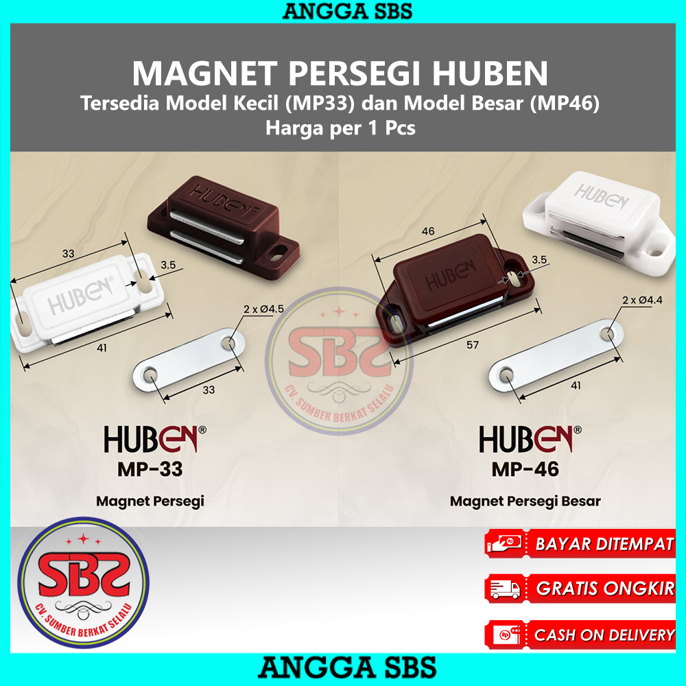 HUBEN Magnet Magnit Persegi Kecil Besar (Small and Large) MP33 dan MP46 Huben Magnet Lemari Pintu