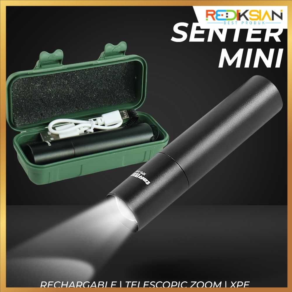 Senter LED Mini Rechargable Telescopic Zoom XPE Senter LED Zoom Teleskopik Mini Isi Ulang XPE