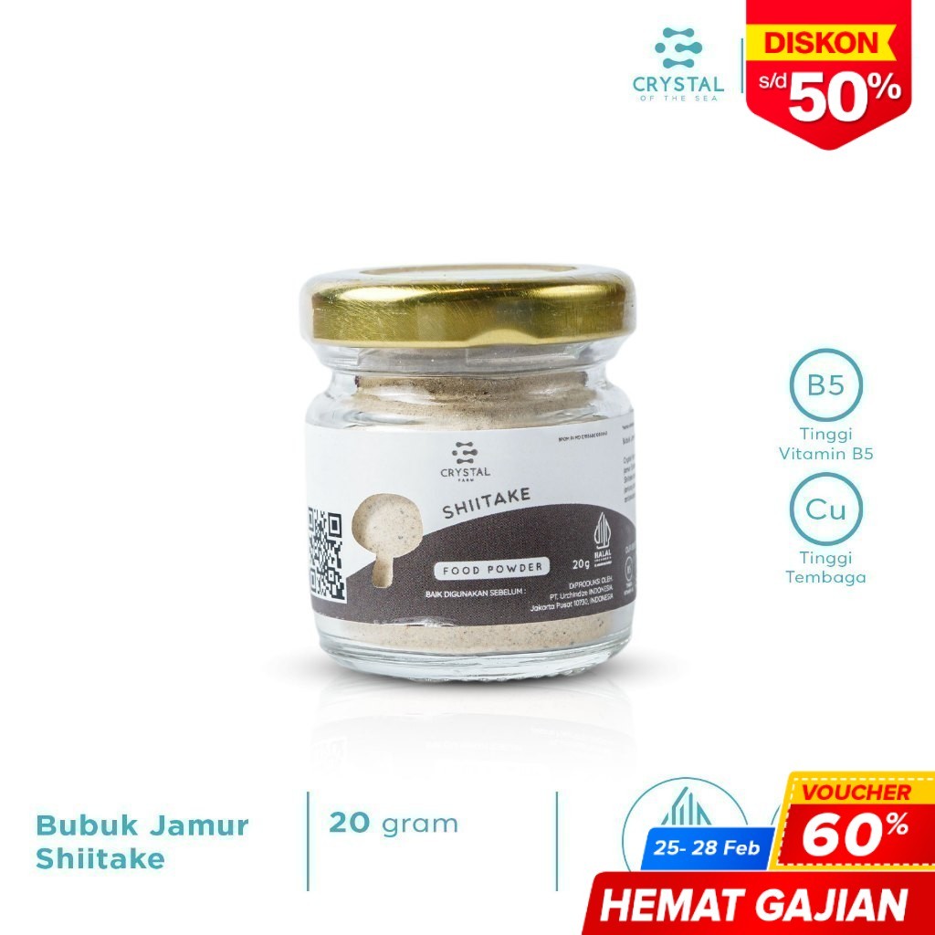 

CRYSTAL FARM Shiitake Bubuk Jamur Halal BPOM 20GR Serbuk Tabur Mushroom Food Powder Kaldu MPASI Non MSG 097