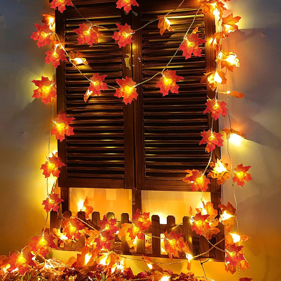 

Thanksgiving Decorations Lighted Fall Garland Maple Leaves String Lights for Indoor Holiday Autumn Home Party Halloween Decor