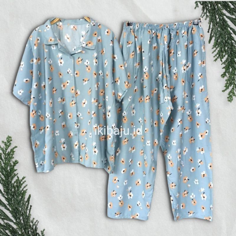Setelan Piyama Jumbo Rayon Motif / One Set Baju Wanita Big Size LD 130 Terbaru