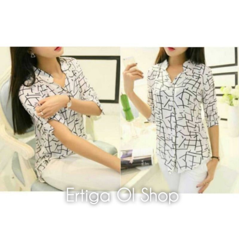 BAJU DRESS KEMEJA WANITA HEM CEWEK MOTIF LENGAN PENJANG ASIA KATUN RAYON WARNA HITAM PUTIH Terbaru