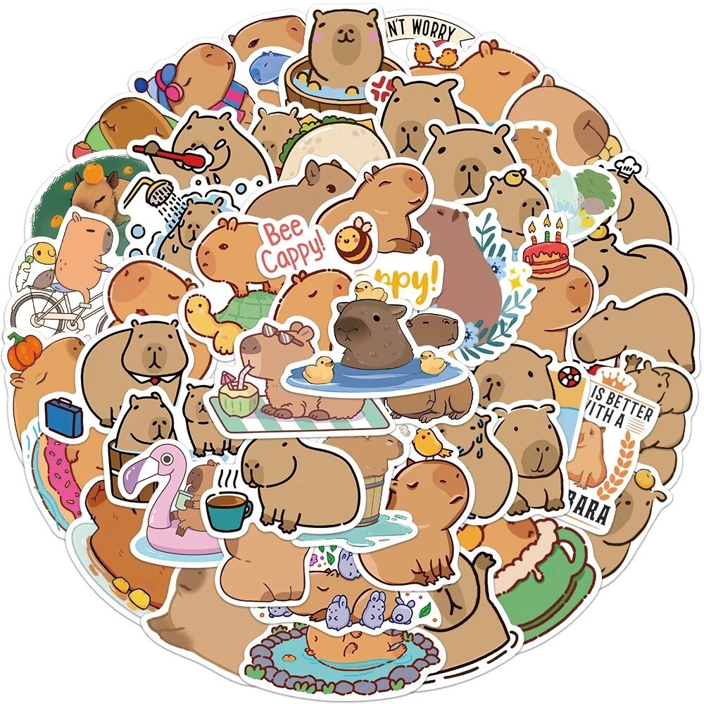 

50PCS Cute Capybara Animal Stickers Car Motorcycle Travel Luggage Phone Guitar Laptop Cartoon Helment Decal Kid Gift Toys