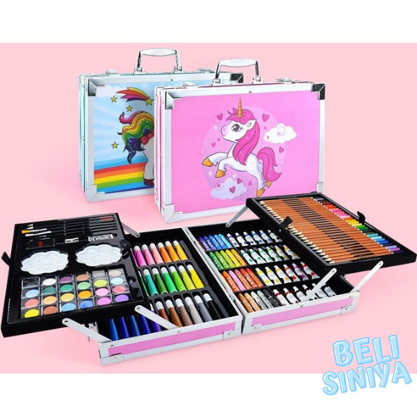 PROMO -Crayon Set 145 Pcs Set Lukis/ Alat Gambar / Water Colour / Kid Draw - KUDA PONY PINK