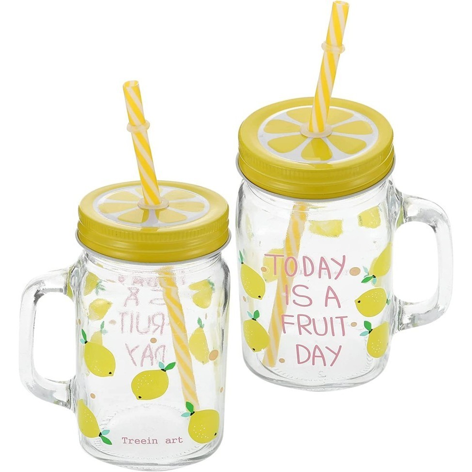 (HASANS HOME)Gelas Drinking Jar / Mug Cafe Lucu / Gelas Mug Kaca Estetik Dengan Sedotan / Glass Jar 