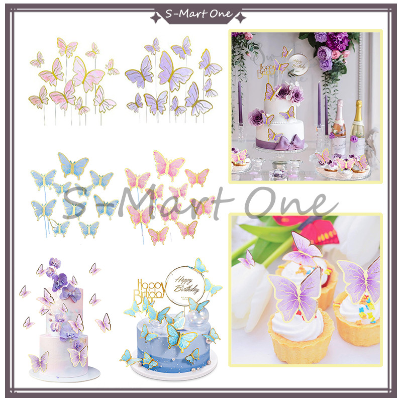 

10PCS topper kupu kupu sisipan kue ulang tahun Stamping Emas Dekorasi /Topper Cake Birthday Butterfly /cake topper kupu kupu kertas/aksesories kue/Hiasan Kue Butterfly Dekorasi