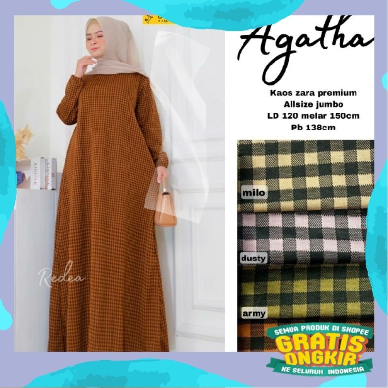 AGATHA JUMBO MAXY GAMIS WANITA BAHAN KAOS ZARA PREMIUM MOTIF KOTAK-KOTAK ALL SIZE JUMBO BEST SELLER 