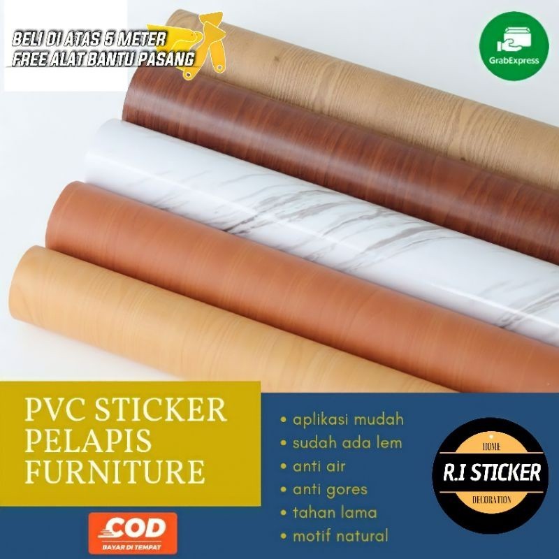 MURAH Stiker Kayu PVC Sheet Sticker Pelapis Furniture Meja Lemari Dinding Dapur Waterproof Wall Stic