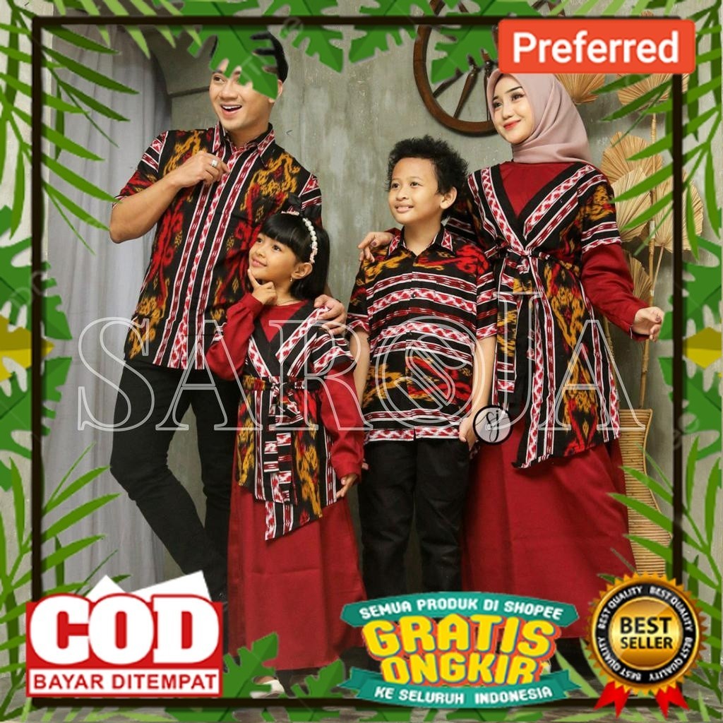 Couple Gamis Songket Satu Maroon | Sarimbit Baju Lebaran Kembaran Ibu Anak | Kemeja Ayah Motif Songk