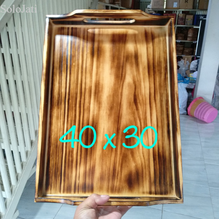 

Baki Kayu / Nampan Kayu / Tray Kayu Pinus Motif Bakaran 40 x 30 murah