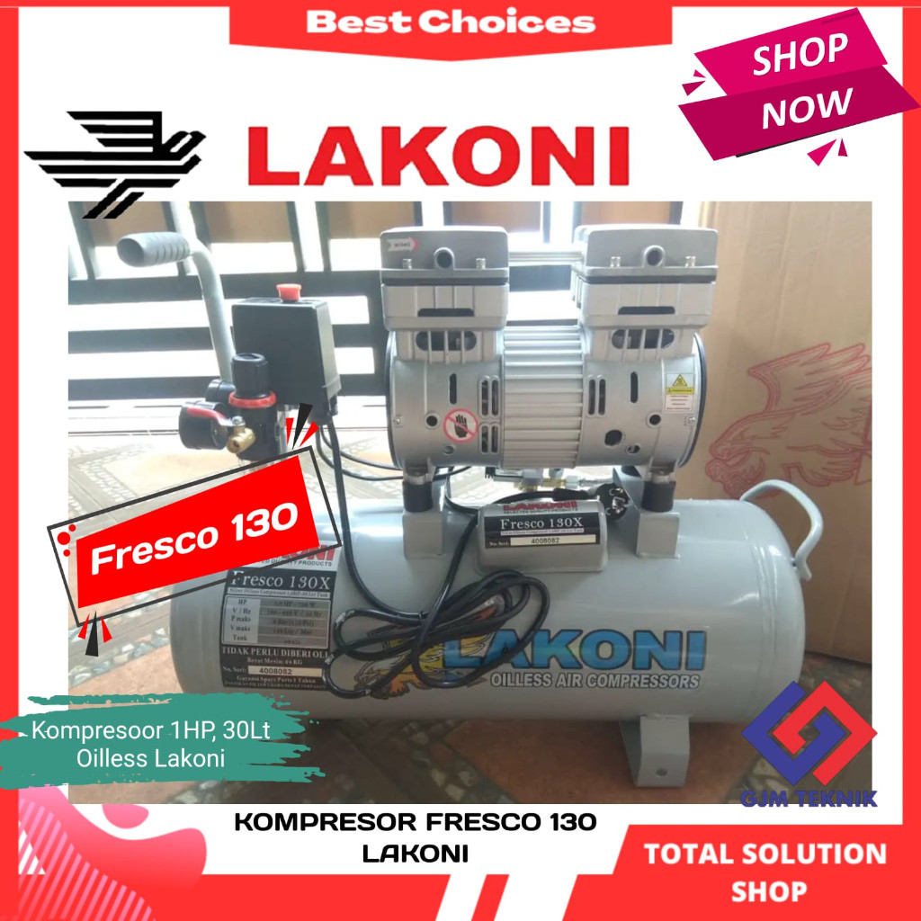 Kompresor silent Lakoni Fresco 130 tabung 30 liter oilless 1PK 700watt