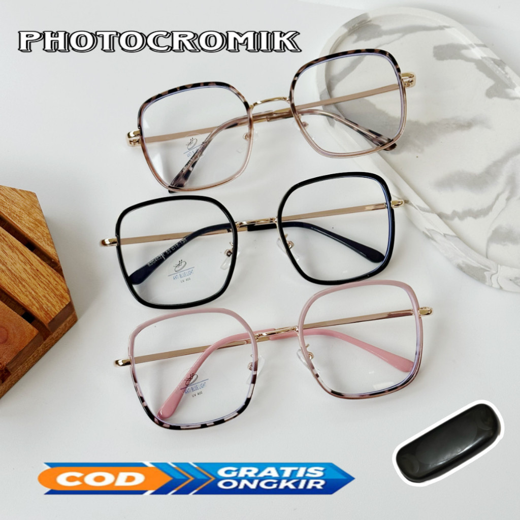 TERMURAH SE-SHOPEE - Kacamata Kotak Leopart Terbaru Wanita Lensa Photocromik Daseba 82040 Blucromik 