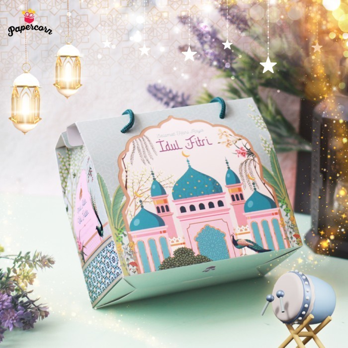 

10 Pcs Gable Box Hampers Idul Fitri - Sage Mosque uk 19x10x16 cm copy