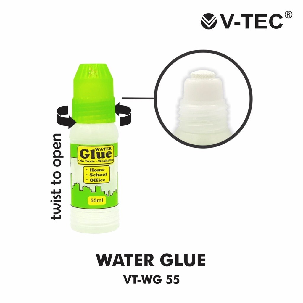 

Water Glue / Lem Kertas / Lem Cair V-tec 55ml Twist to Open (1 pak isi 12 pcs)