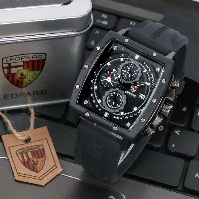 ( BISA COD ) Jam Tangan Pria LEOPARD L-8829 8829 Original Rubber Tali Karet Chrono Tanggal Aktif Jam