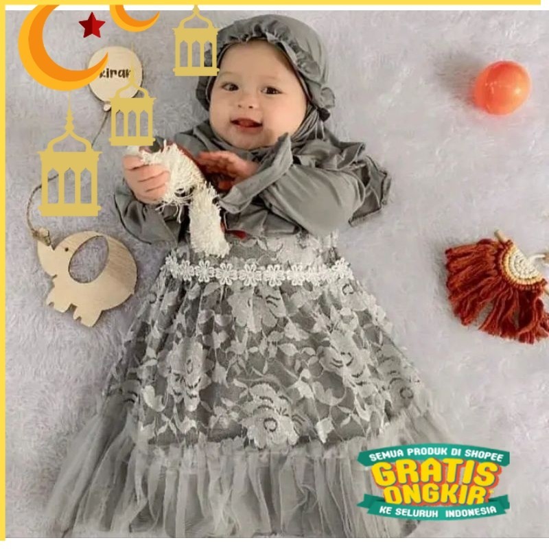 Gamis Anak Bayi Newborn Coksu Brukat Brokat Tile - Gamis Pesta Aqiqoh - Gamis Anak Perempuan Murah/M
