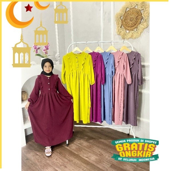 Gamis anak crinkle airflow/Maron merah bata red anak tanggng