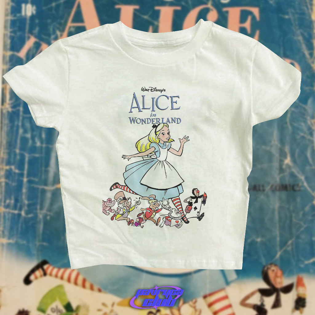 baby tee alice in wonderland y2k style vintage crop tee